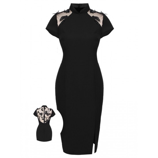 Black  Butterfly Backless Pencil Dress